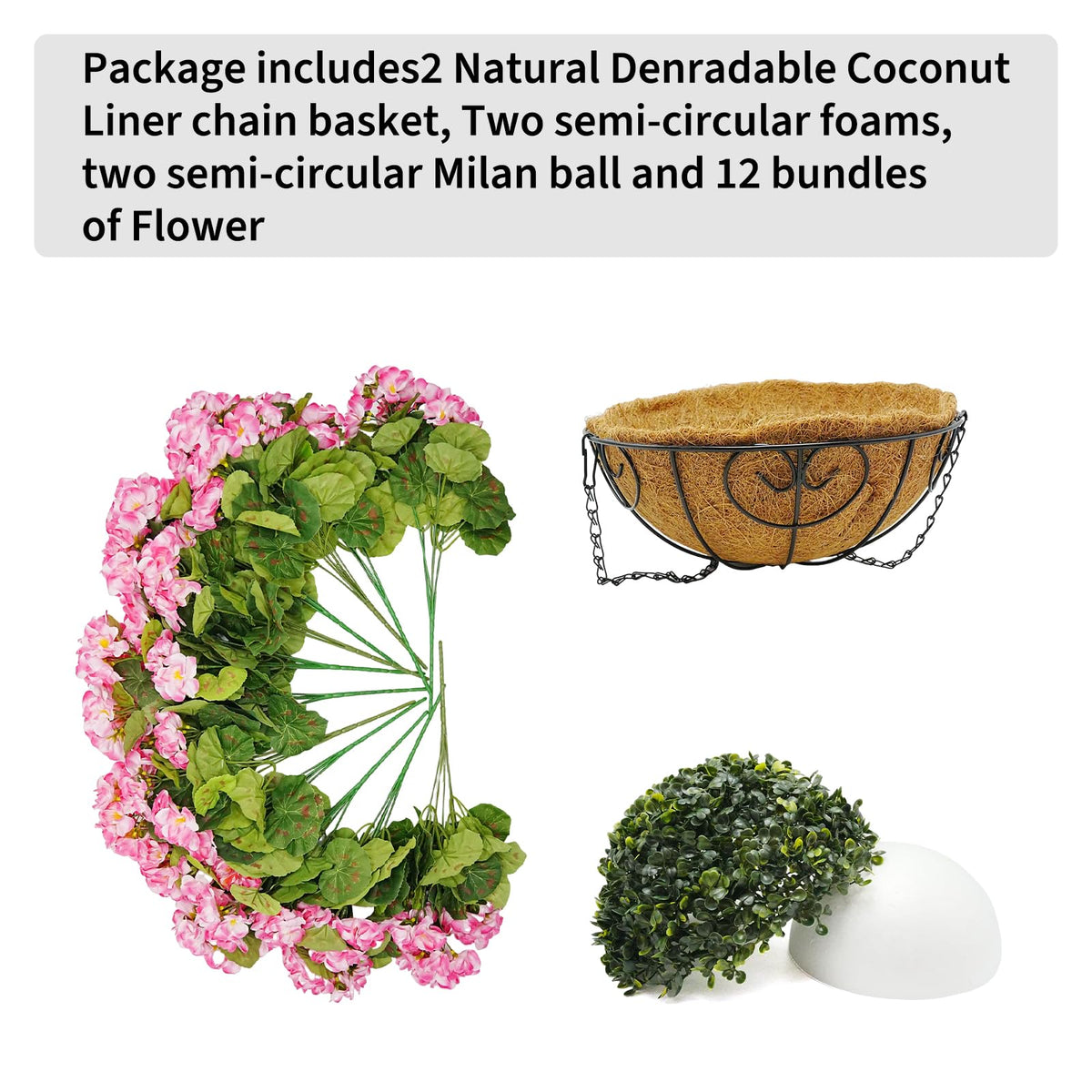 Cesta colgante artificial Garvee rosa resistente a la intemperie para decoración de exteriores