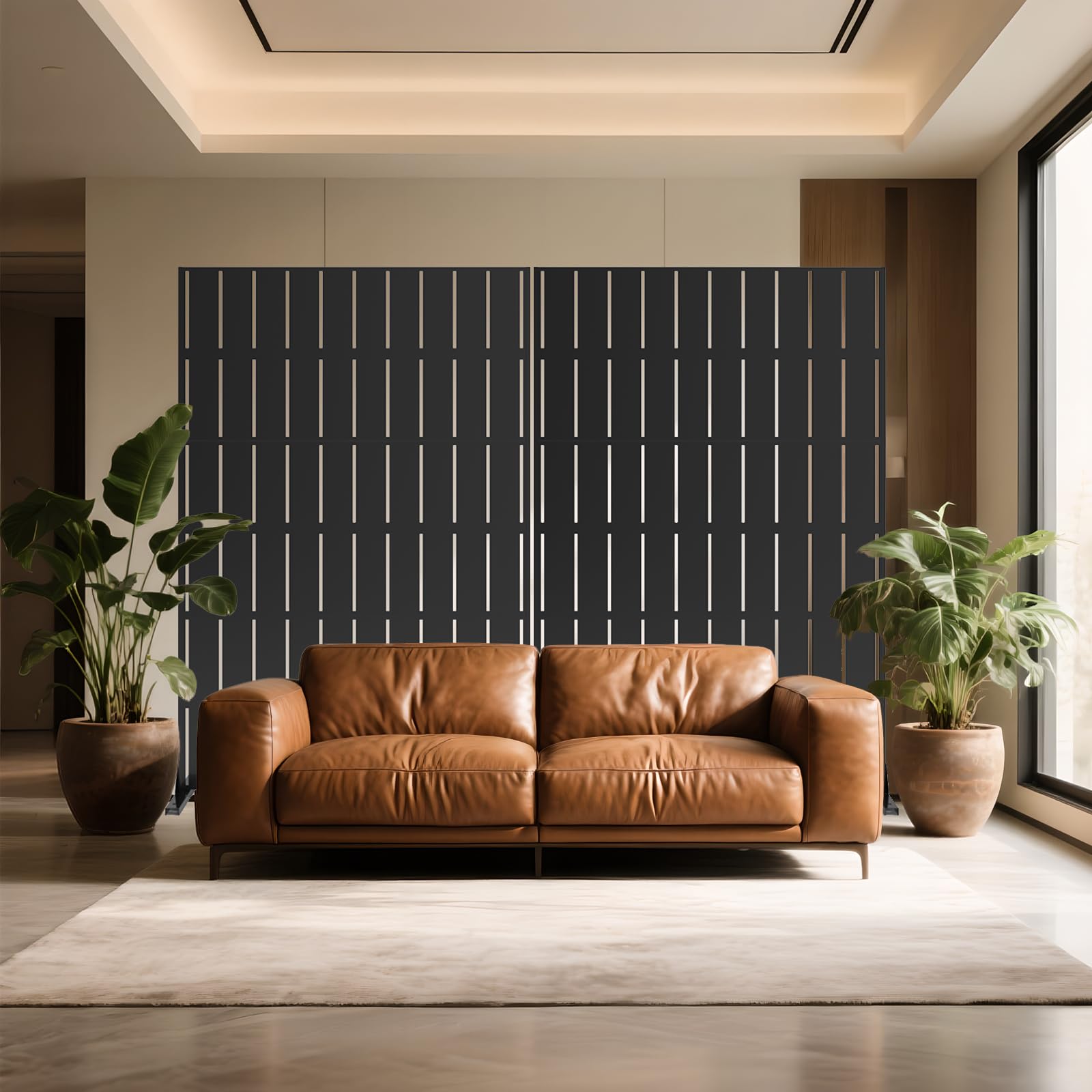 Panel de privacidad de exterior Garvee color negro con diseño de hojas