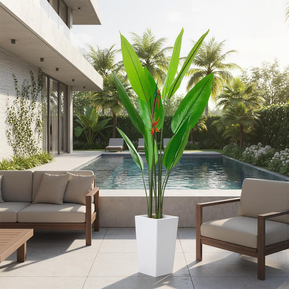 Maceta blanca resistente con base de cemento para estabilidad de la planta artificial Garvee