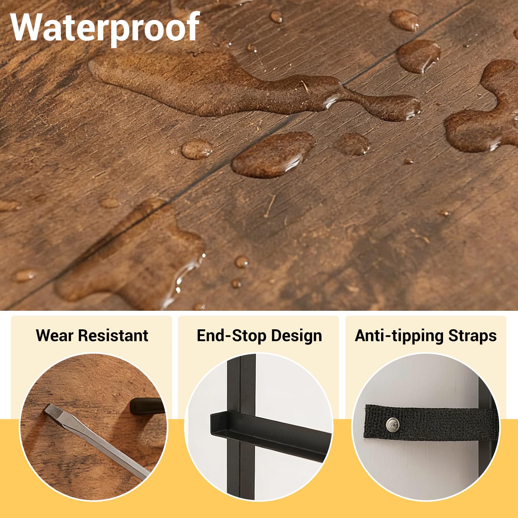 Cómoda Garvee con diseño moderno y acabado imitación madera rústica y estructura negra para decoración del hogar